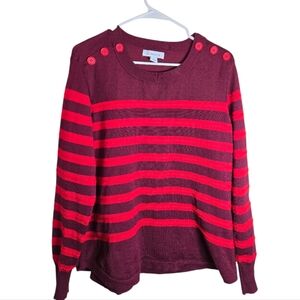 Liz Claiborne Sweater Women's Size XL Red Burgundy Stripe Long Sleeve.